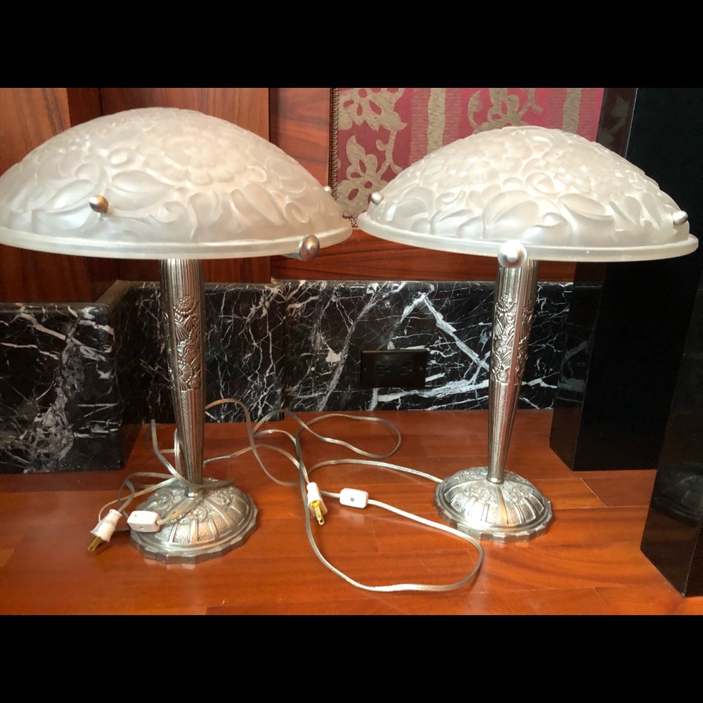 Lalique inspired Art Deco lamps set of 2